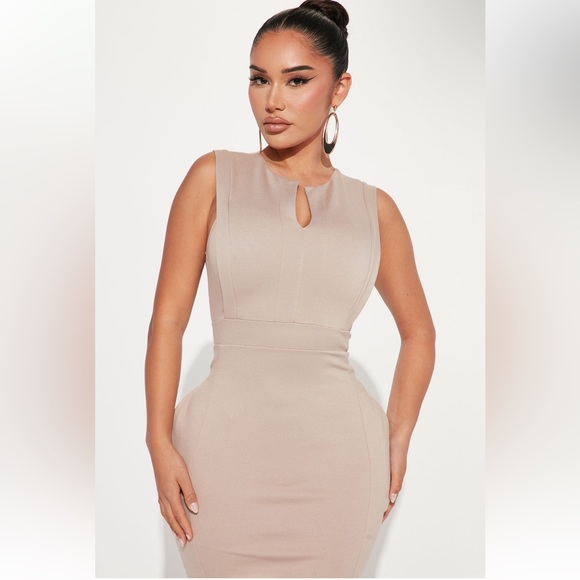 NWT - Fashion Nova: Taupe - Cubicle Cutie Midi Dress - Picture 2 of 3